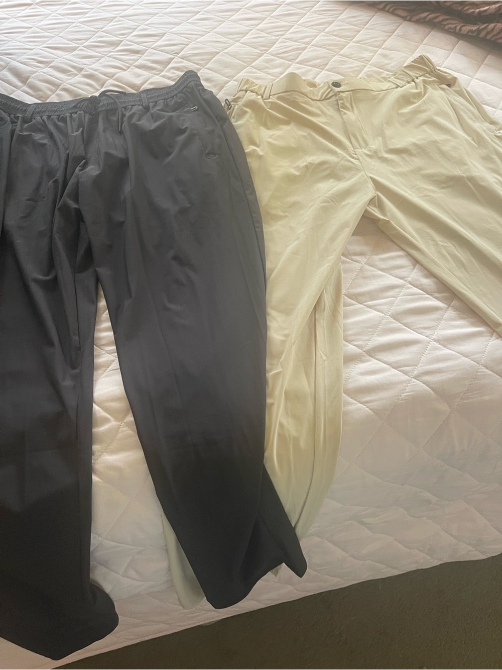 Men's Black and Light Beige Rayon and Spandex Casual Pants - 2XL